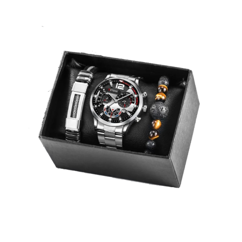 Ceas bărbătesc elegant din oțel inoxidabil cu două brățări, argintiu [6]