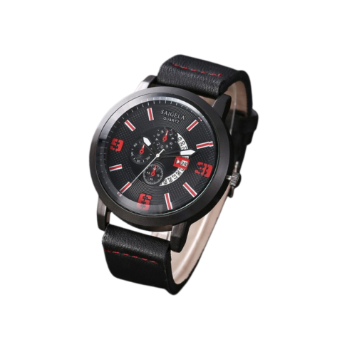 Ceasuri și bijuterii - Ceas bărbătesc cu 3 brățări, negru/roșu