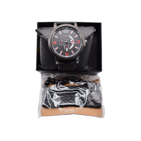 Ceas bărbătesc cu 3 brățări, negru/roșu [3]