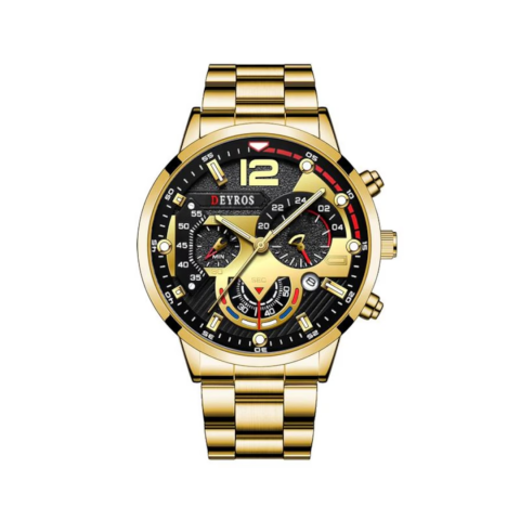 Ceasuri și bijuterii - Ceas bărbătesc elegant din oțel inoxidabil cu două brățări, auriu