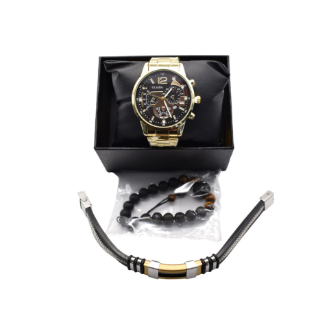 Ceas bărbătesc elegant din oțel inoxidabil cu două brățări, auriu [2]