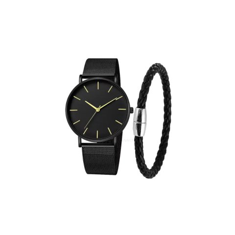 Damă - Ceas unisex negru cu brățară metalică