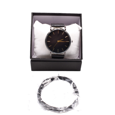 Ceas unisex negru cu brățară metalică [3]