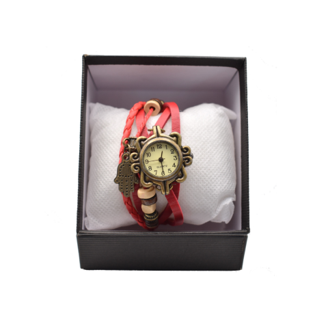 Damă - Ceas damă vintage cu brățară din piele ecologică, Roșu