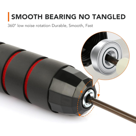 Coarda de sarit, jump rope, manere cu spuma de memorie, lungime ajustabila, Negru/Rosu [1]