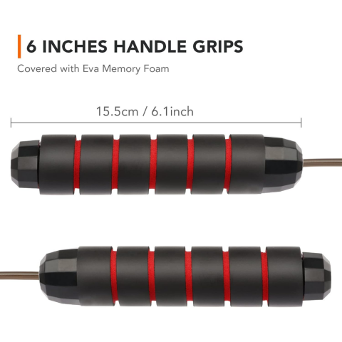 Coarda de sarit, jump rope, manere cu spuma de memorie, lungime ajustabila, Negru/Rosu [4]