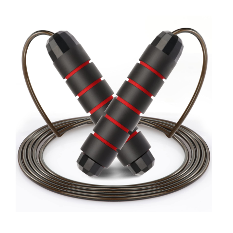 Sport - Coarda de sarit, jump rope, manere cu spuma de memorie, lungime ajustabila, Negru/Rosu