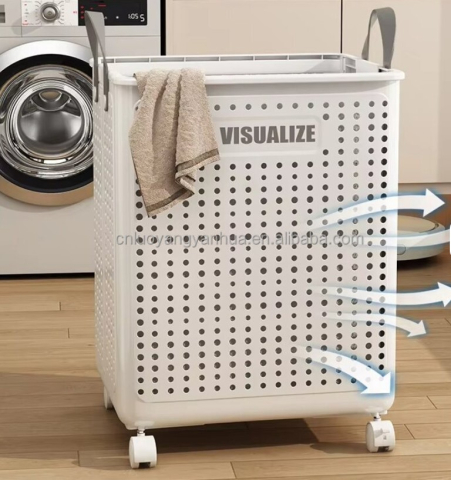 Cos pentru rufe cu roti, pliabil, Marimea M, 45 x 37 x 31 cm, Alb [1]