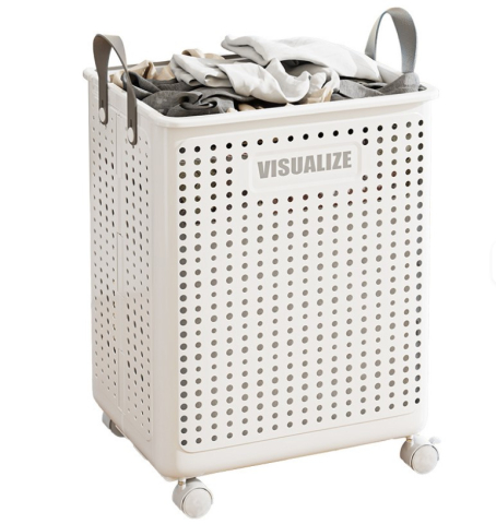 Baie - Cos pentru rufe cu roti, pliabil, Marimea M, 45 x 37 x 31 cm, Alb