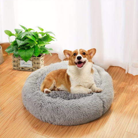 Culcuș pentru animale de companie, căptușit, diametru 40 cm, detașabil, ușor de spălat, Gri [5]