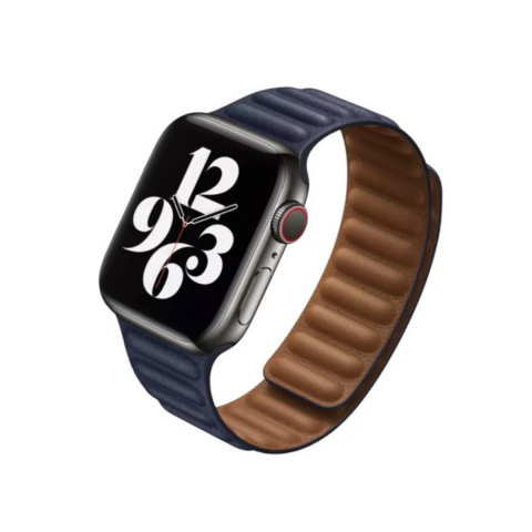 Curele Ceas - Curea magnetică din piele compatibila cu Apple Watch 42/44/45/49mm, reglabila, Midnight Blue