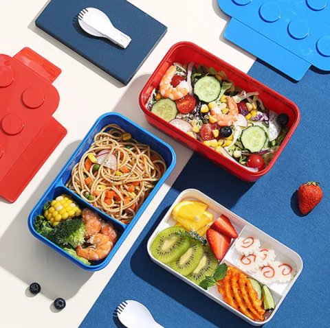 Cutie Alimentara Pranz, pentru copii, 1050 ml, cu pahar inclus, Albastru cu Capac Rosu [3]