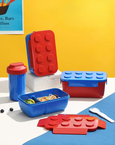 Cutie Alimentara Pranz, pentru copii,1050 ml, cu pahar inclus, Rosu cu Capac Albastru [4]