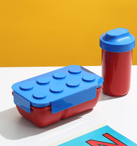 Cutie Alimentara Pranz, pentru copii,1050 ml, cu pahar inclus, Rosu cu Capac Albastru [1]