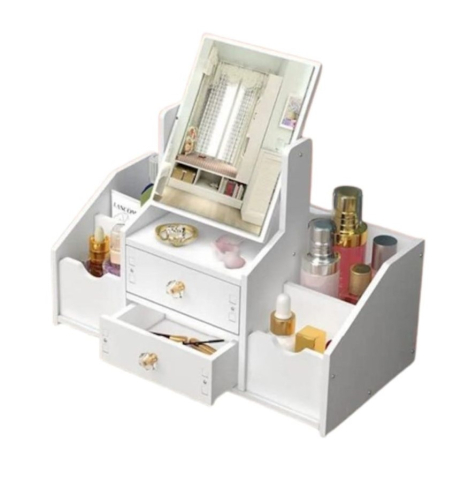 Cutie bijuterii si accesorii machiaj, oglinda dreptunghiulara, Alb [2]