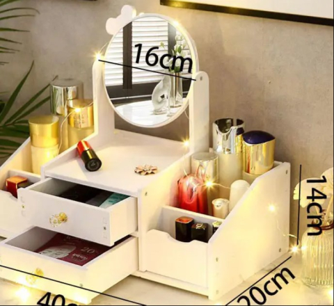 Cutie bijuterii si accesorii machiaj, oglinda rotunda, Alb [4]