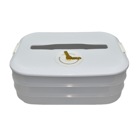 Organizare și Depozitare - Cutie depozitare alimente cu mâner și indicator lună/zi, cu 3 sertare detașabile