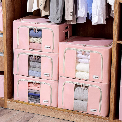 Cutie depozitare din material textil, cu fermoar, capacitate 56l, Roz [1]