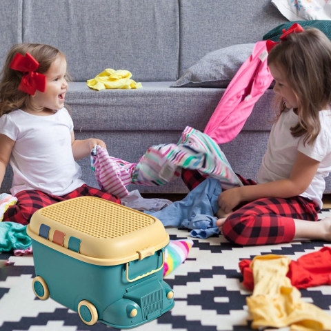 Cutie depozitare jucării pentru copii, model mașinuță, turcoaz [3]