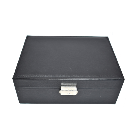 Cutie organizare bijuterii din piele ecologică, cu 2 compartimente, cu încuietoare, Negru [4]