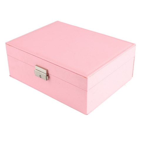 Organizare și Depozitare - Cutie organizare bijuterii din piele ecologică, cu 2 compartimente, cu încuietoare, Roz