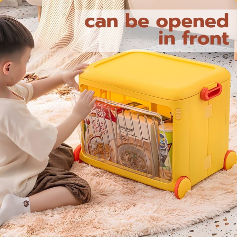 Cutie pliabilă din plastic cu roți și mânere pentru copii, galben [2]