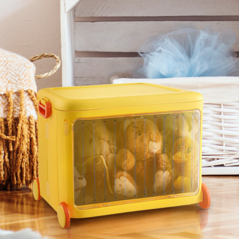 Cutie pliabilă din plastic cu roți și mânere pentru copii, galben [5]