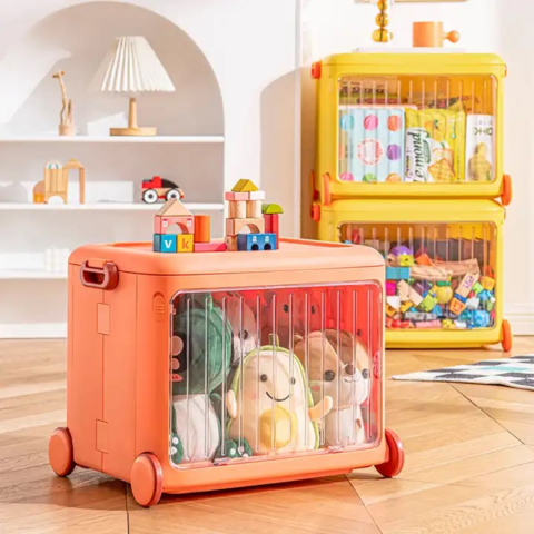 Cutie pliabilă din plastic cu roți și mânere pentru copii, portocaliu [1]