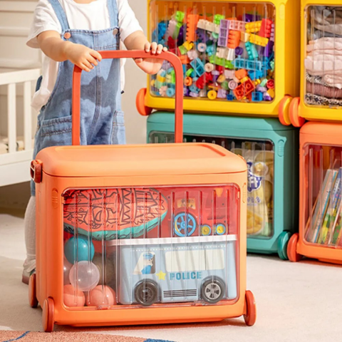 Cutie pliabilă din plastic cu roți și mânere pentru copii, portocaliu [3]