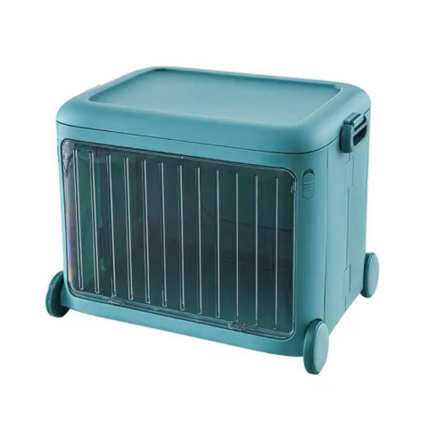 Camera copilului - Cutie pliabilă din plastic cu roți și mânere pentru copii, turcoaz