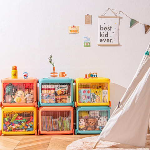 Cutie pliabilă din plastic cu roți și mânere pentru copii, turcoaz [5]