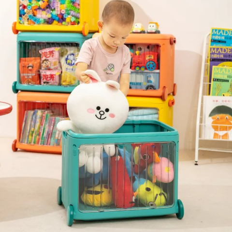 Cutie pliabilă din plastic cu roți și mânere pentru copii, turcoaz [1]