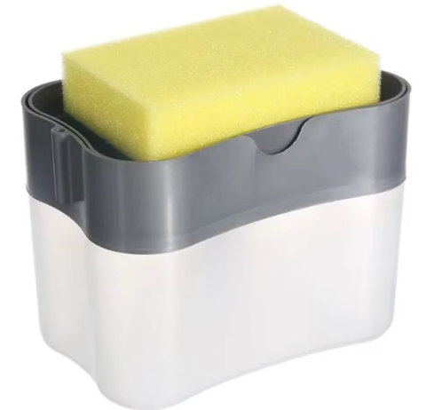 Curățenie și Întreținere - Dozator 2 in 1, suport pentru burete si dozator detergent vase, actionare prin apasare, Gri