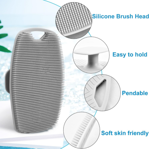 Exfoliant de corp cu perie din silicon, Gri [4]