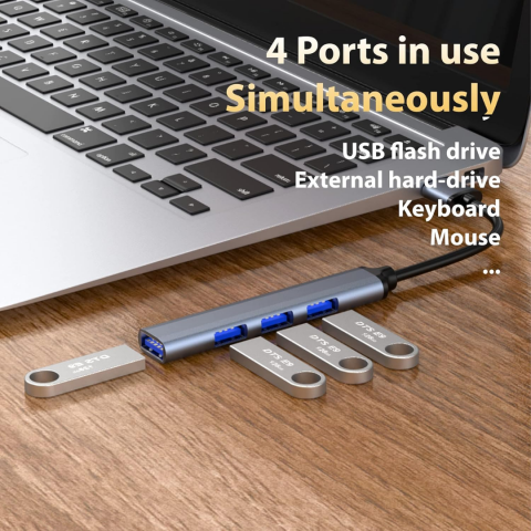 Hub USB-C 4 porturi (3x USB 2.0, 1x USB-C), argintiu [1]