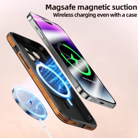 Husa de protecție din piele ecologică cu MagSafe pentru iPhone 12 Pro Max, Maro [3]