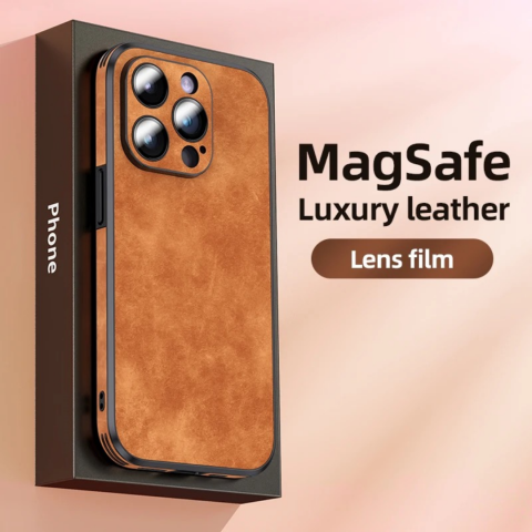 Husa de protecție din piele ecologică cu MagSafe pentru iPhone 14 Pro, Maro [2]