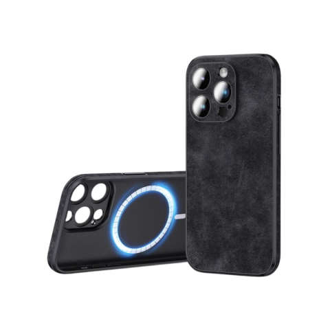 Huse - Husa de protecție din piele ecologică cu MagSafe pentru iPhone 15 Pro Max, Negru