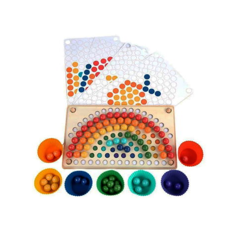 Jucării educative - Joc Montessori cu bile din lemn și pahare