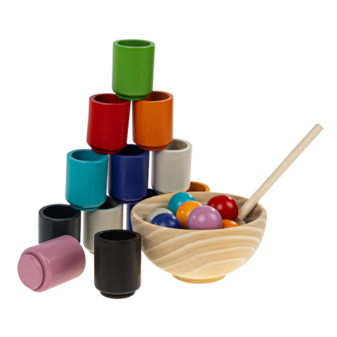 Jucărie din lemn tip Montessori, cu 12 cupe și bile [2]
