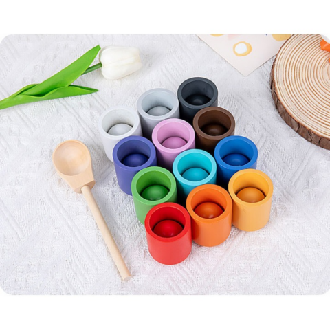 Jucărie din lemn tip Montessori, cu 12 cupe și bile [5]