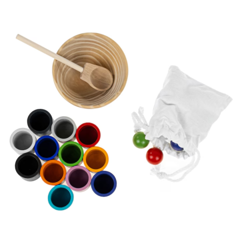 Jucărie din lemn tip Montessori, cu 12 cupe și bile [4]