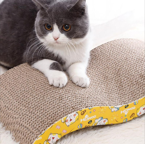 Jucarie pentru pisici, Zgarietor orizontal, din carton, include iarba Matei, 65 x 23 x 3.5 cm [2]