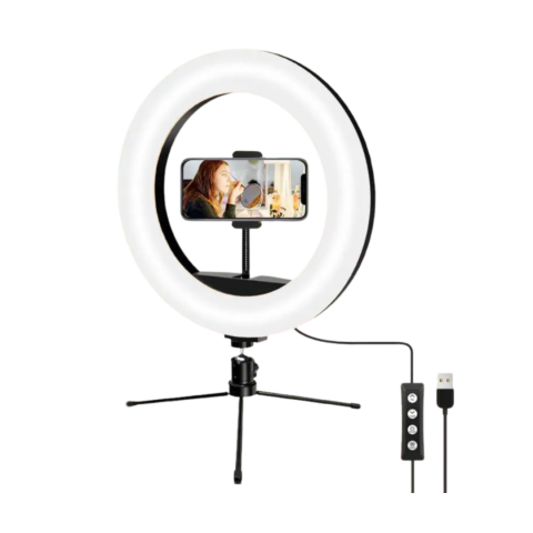 Gadgeturi - Lampă circulară profesională cu trepied, reglaj intensitate și conectare USB