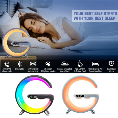 Lampă LED multifuncțională 4 în 1 cu încărcare wireless, Bluetooth și afișaj digital [4]