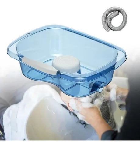 Lavoar portabil pentru spalat parul, cu furtun de drenaj si suport cervical, 48 x 35 x 14 cm, albastru transparent [7]