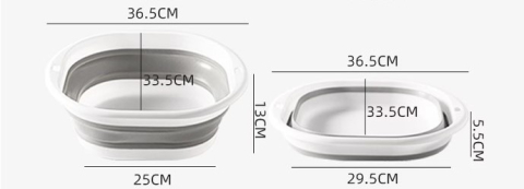 Lighean Pliabil, Multifunctional, Anti-alunecare, Poate fi atarnat, Design gauri de agatat, Mic si portabil, Usor de curatat, Pentru Baie, bucatarie, voiaj, PP, TPE, marime L, Alb/Gri, 37 x 13 cm [1]