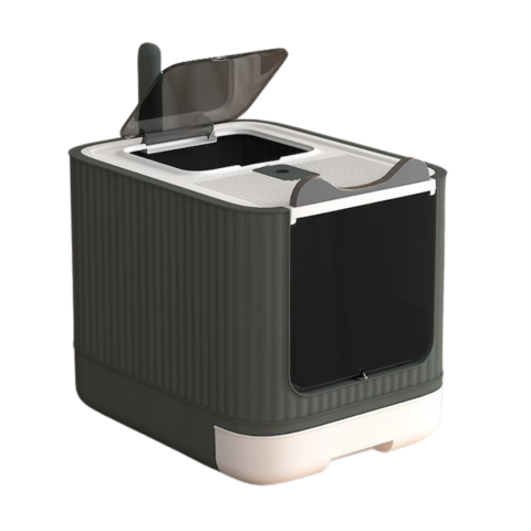 Pet Shop - Litiera pisica inchisa cu 2 intrari, lopatica, filtru de odorizare, pliabila, Gri