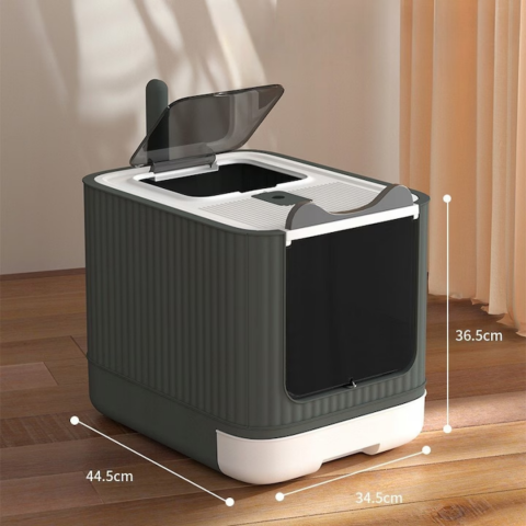 Litiera pisica inchisa cu 2 intrari, lopatica, filtru de odorizare, pliabila, Gri [1]