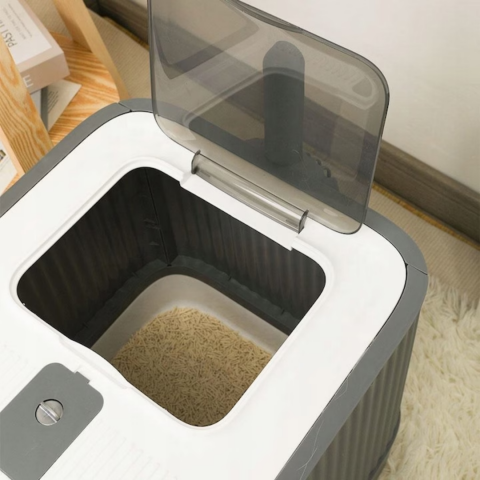 Litiera pisica inchisa cu 2 intrari, lopatica, filtru de odorizare, pliabila, Gri [7]